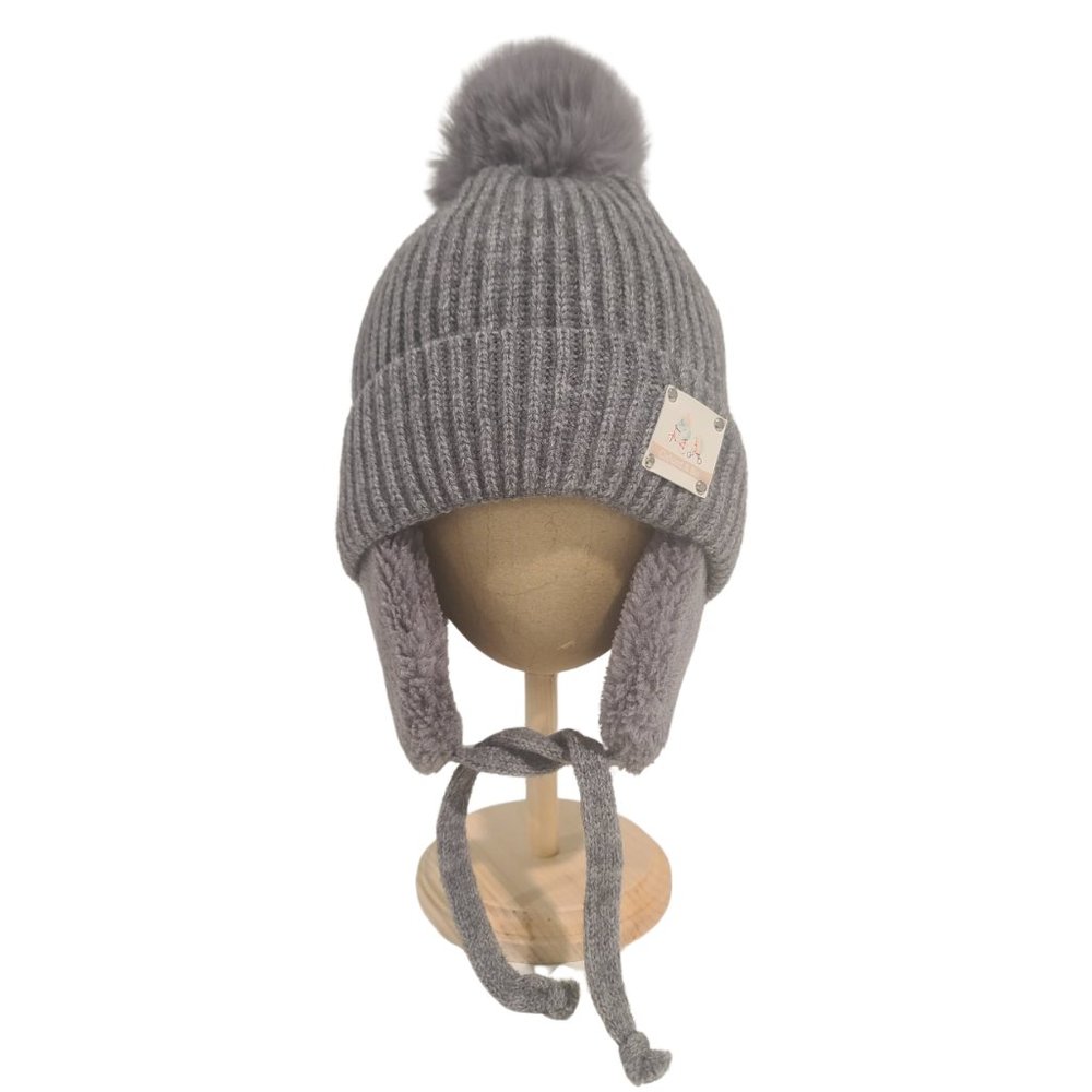 Aspen Knit Beanie Hat With Earflaps, Grey